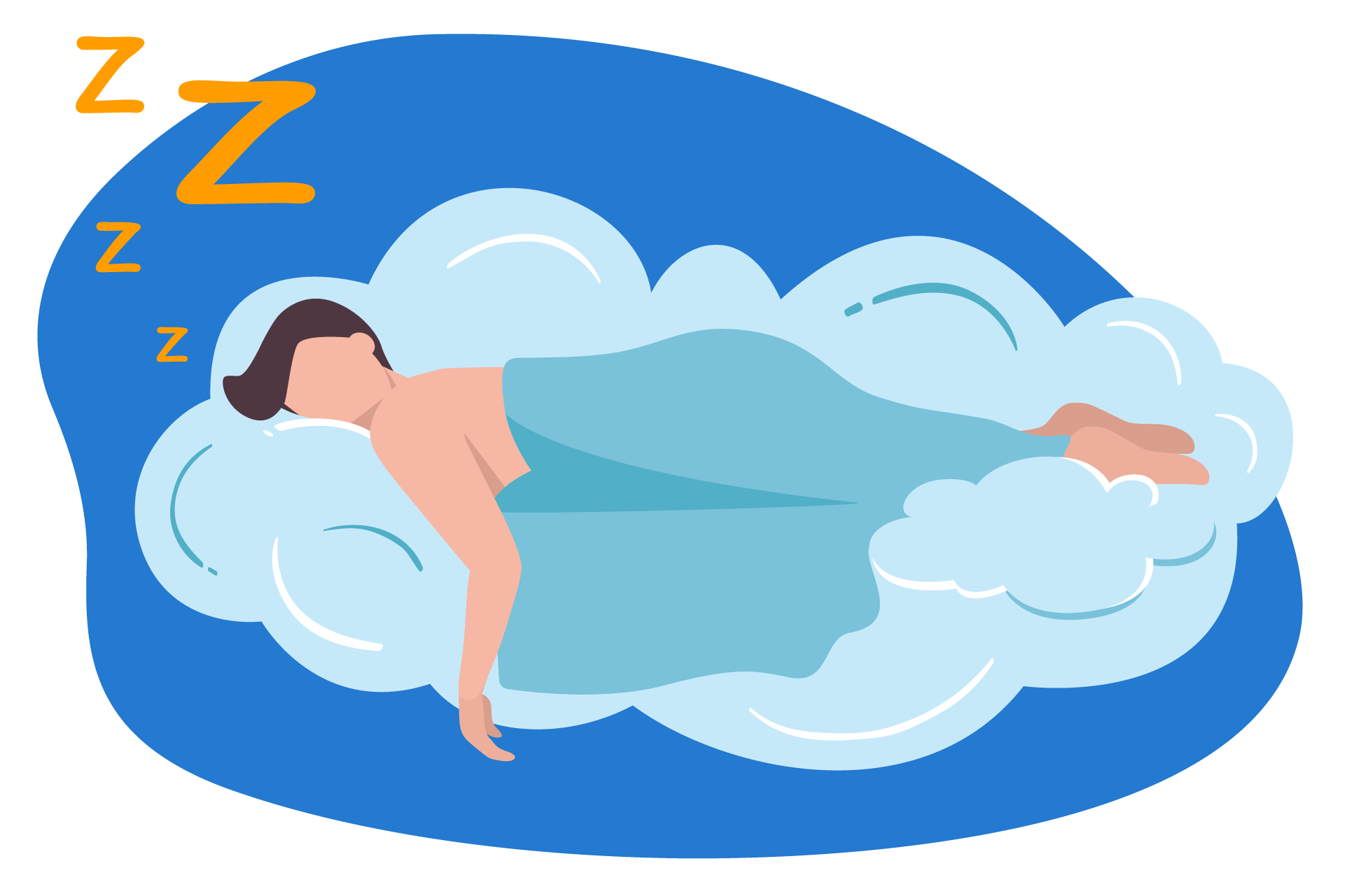 Ilustração de pessoa a dormir numa nuvem para representar um colchão macio